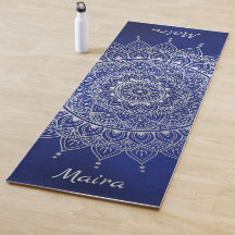 Elegant Silver auf Deep Blue Floral Henna Mandala
