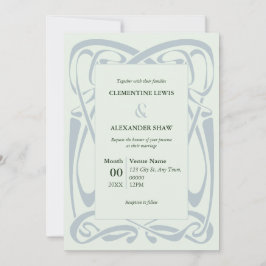 Elegant Silver Blue on Mint Green Vintage Ribbon Einladung