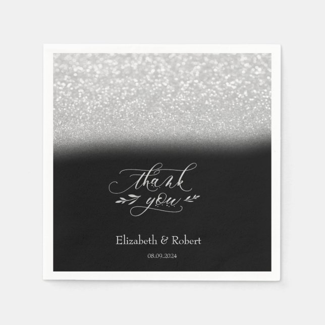 Elegant Silver Bokeh Black Dankeschön Card Serviette (Vorderseite)