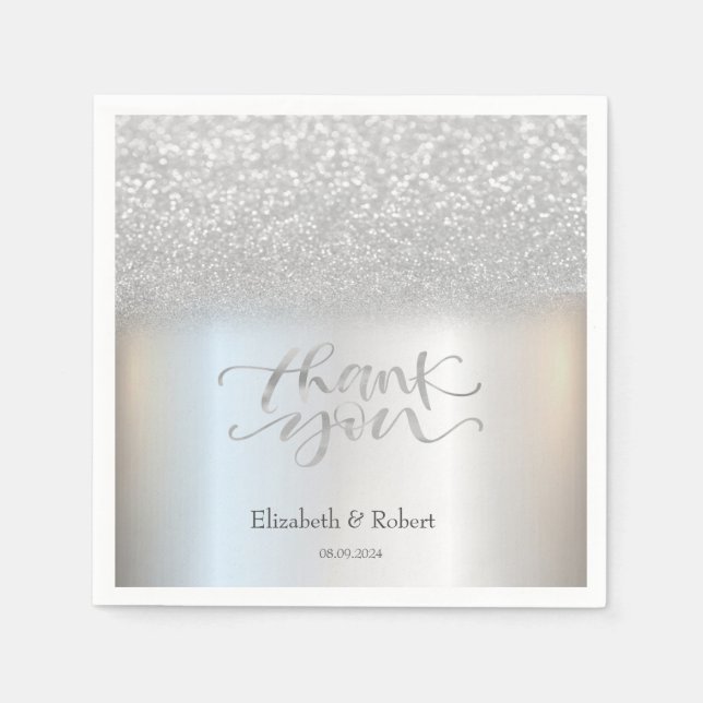 Elegant Silver Bokeh Dankeschön Card Serviette (Vorderseite)