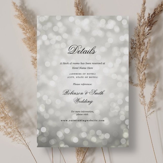 Elegant Silver Bokeh Lights Hochzeitsdetails Begleitkarte (Elegant Silver Bokeh Lights Wedding Details Enclosure Card)