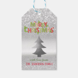 Elegant Silver Bokeh Weihnachtsbaum Geschenkanhänger