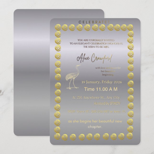 Elegant Silver Bridal Shower Invitation | Luxury  Einladung (Vorne/Hinten)