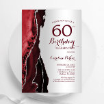 Elegant Silver Burgundy Red Agate 60. Geburtstag Einladung<br><div class="desc">Burgund dunkelrot und silber agate 60. Geburtstagsfeier Einladung. Elegantes modernes Design mit agate Marmorgeode Hintergrund,  Imitats Glitzer Silber und Typografie Skript-Schriftart. Die trendige Einladungskarte eignet sich perfekt für eine stilvolle Damenfeier. Gedruckte Zazzle-Einladungen oder Sofortdownload digitaler Druckvorlage.</div>