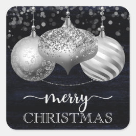 Elegant Silver Christmas Ornaments Quadratischer Aufkleber