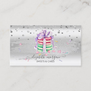 Elegant Silver Confetti, Pinselstriche, Macarons Visitenkarte