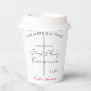 Elegant Silver Cross First Heilige Kommunion Name Pappbecher