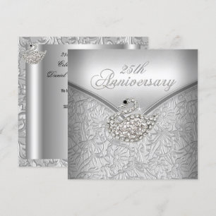 Elegant Silver Damask White Swan 25-jähriges Jubil Einladung