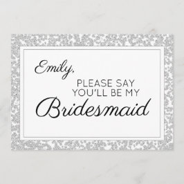Elegant Silver Diamond Glitzer Bridesmaid Einladung