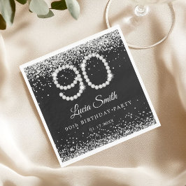 Elegant Silver Diamonds 90th Birthday Party Serviette