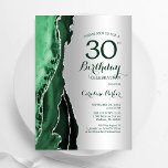 Elegant Silver Emerald Green Agate 30. Geburtstag Einladung<br><div class="desc">Smaragdgrün und silber agate 30. Geburtstag Party Einladung. Elegantes modernes Design mit Aquarellfarben-marmorgeode Hintergrund,  Imitate Glitzer Silber und Typografie Skript-Schriftart. Die trendige Einladungskarte eignet sich perfekt für eine stilvolle Damenfeier. Gedruckte Zazzle Einladungen oder Sofortdownload digitalen druckbaren Vorlage.</div>
