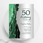 Elegant Silver Emerald Green Agate 50. Geburtstag Einladung<br><div class="desc">Smaragdgrün und silber agate 50. Geburtstagsfeier Einladung. Elegantes modernes Design mit Aquarellfarben-marmorgeode Hintergrund,  Imitate Glitzer Silber und Typografie Skript-Schriftart. Die trendige Einladungskarte eignet sich perfekt für eine stilvolle Damenfeier. Gedruckte Zazzle Einladungen oder Sofortdownload digitalen druckbaren Vorlage.</div>