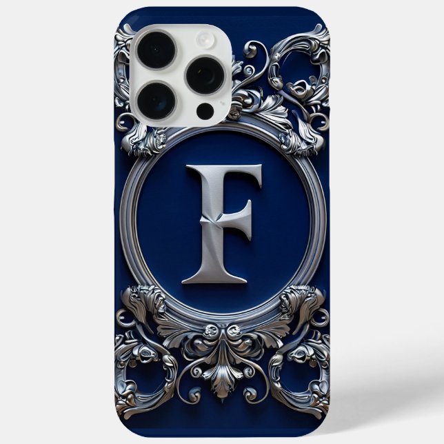 Elegant silver F Letter Monogram Case-Mate iPhone Hülle (Rückseite)
