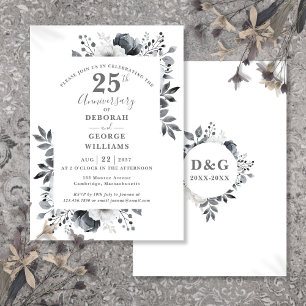 Elegant Silver Floral 25. Hochzeitstag Einladung