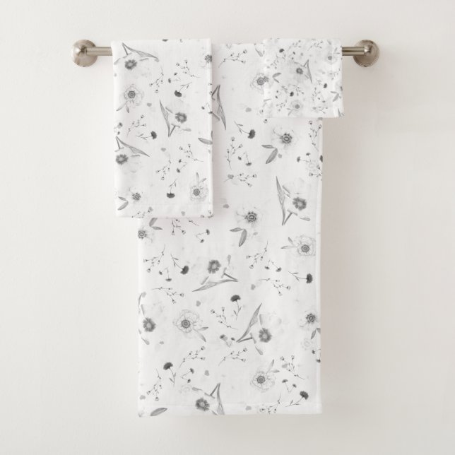 Elegant Silver Floral Badhandtuch Set (Insitu)