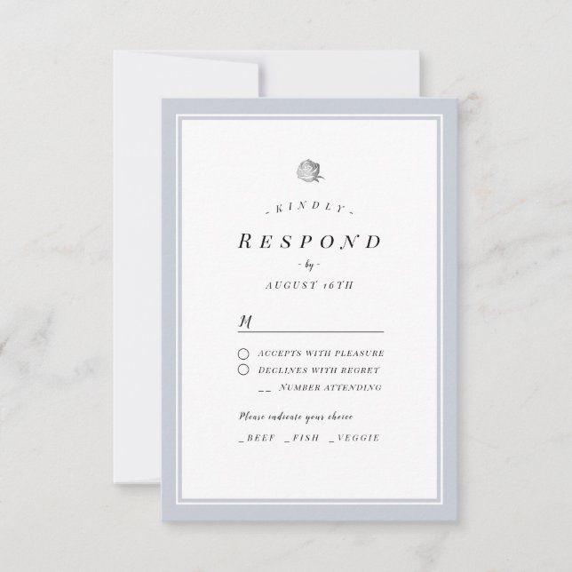 Elégant Silver Floral mariage minimaliste RSVP (Devant)