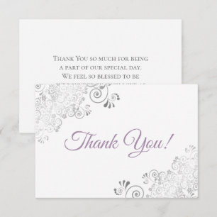Elegant Silver Frills Lavender auf White Wedding Dankeskarte