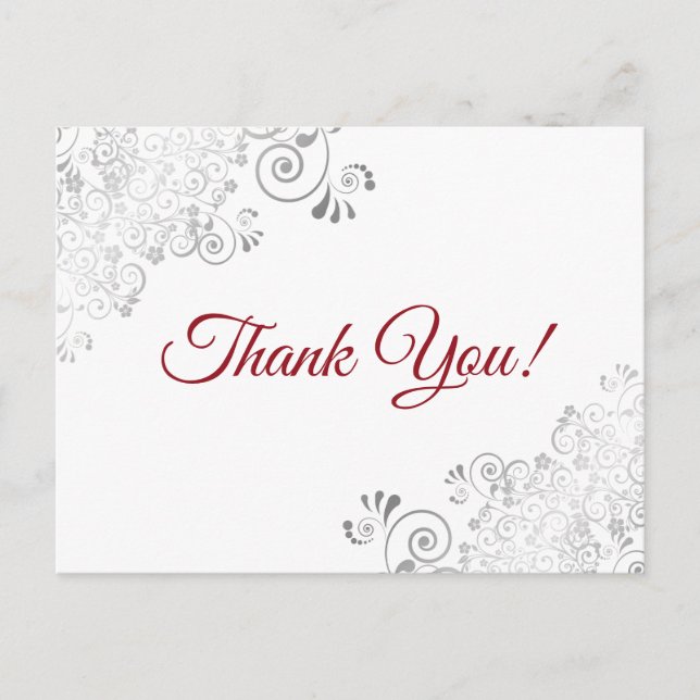 Elegant Silver Frills Red Script Wedding Vielen Da Postkarte (Vorderseite)