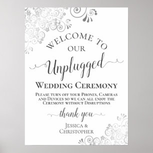Elegant Silver Frills Unplugged Wedding Zeremony Poster