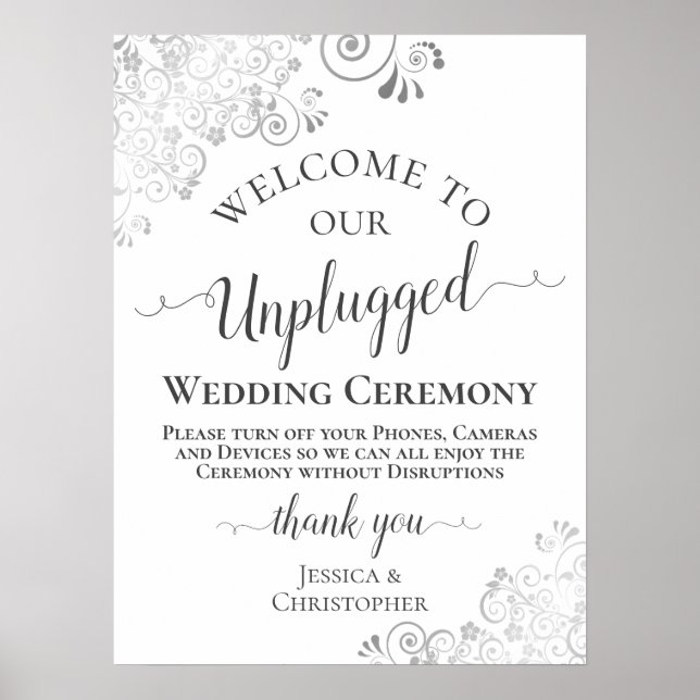 Elegant Silver Frills Unplugged Wedding Zeremony Poster (Vorne)