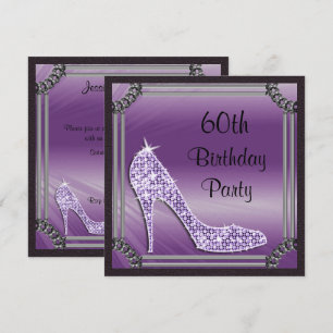 Elegant Silver Gerahmt Lilac Stiletto 60. Geburtst Einladung