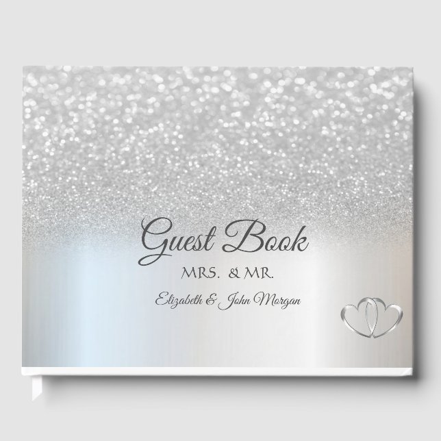 Elegant Silver Glitzer Bokeh Gästebuch (Vorderseite)