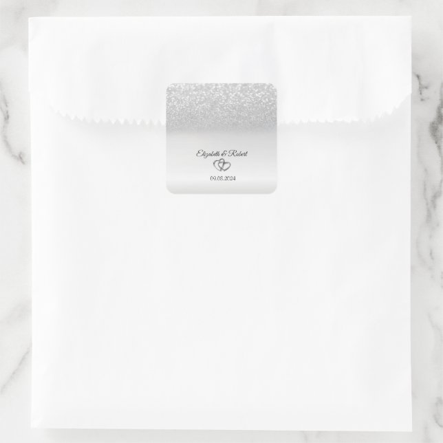 Elegant Silver Glitzer Bokeh Quadratischer Aufkleber (Tasche)
