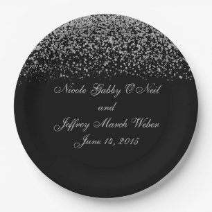 Elegant Silver Glitzer Confetti Wedding Pappteller