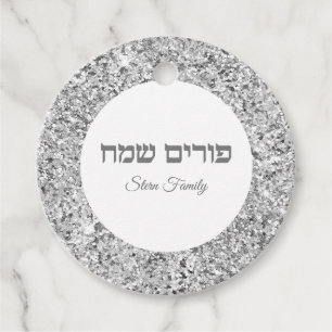 Elegant Silver Glitzer Hebrew Happy Purim Geschenkanhänger