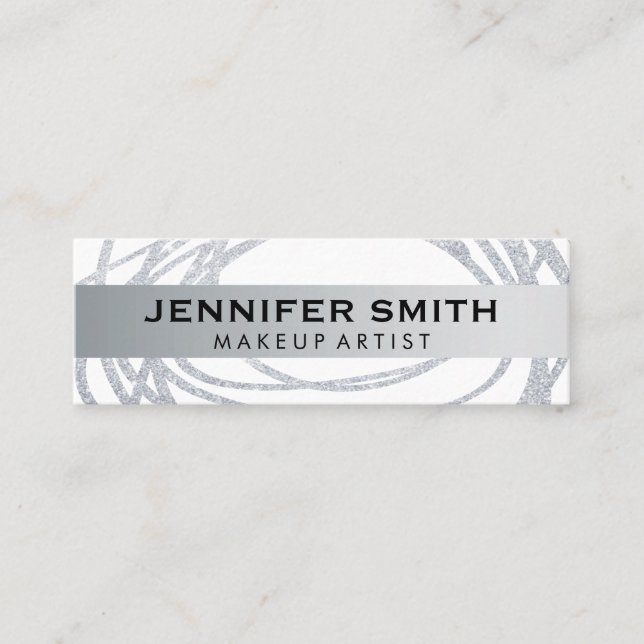Elegant Silver Glitzer Scribble Mini Visitenkarte (Vorderseite)