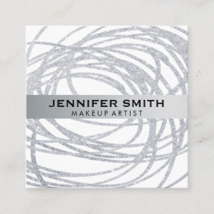 Elegant Silver Glitzer Scribble Quadratische Visitenkarte