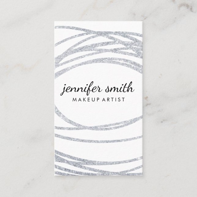 Elegant Silver Glitzer Scribble Visitenkarte (Vorderseite)