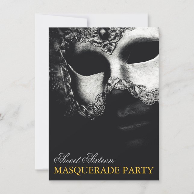 Elegant Silver Gold Sweet 16 Masquerade Einladung (Vorderseite)
