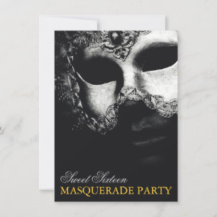Elégant Silver Gold Sweet 16 Masquerade Invitation