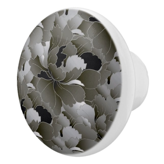 Elegant Silver Gray and Black Floral Keramikknauf (Rechts)