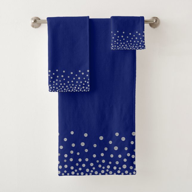 Elegant Silver Gray Confetti auf Navy Blue Badhandtuch Set (Insitu)
