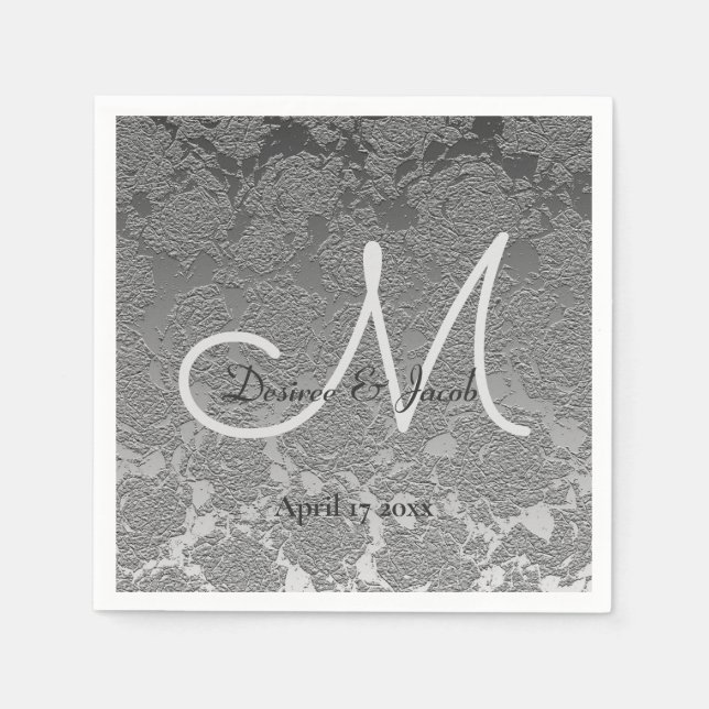 Elegant Silver Gray Custom Wedding Monogram Napkin Serviette (Vorderseite)