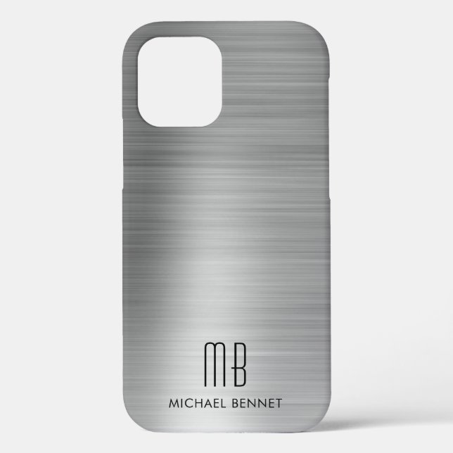 Elegant Silver Gray Monogram Case-Mate iPhone Hülle (Rückseite)