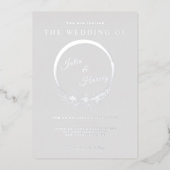 Elegant Silver Gray Wedding Foil Invitation Folieneinladung (Vorderseite)