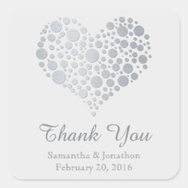 Elegant Silver Heart Light Gray Wedding Vielen Dan Quadratischer Aufkleber