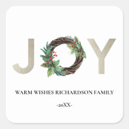 ELEGANT SILVER HOLLY BERRY JOY WREATH CHRISTMAS QUADRATISCHER AUFKLEBER