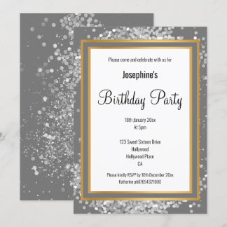 ELEGANT SILVER HOLOGRAPHIC GOLD BIRTHDAY EINLADUNG