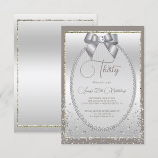 Elegant Silver Jeweled Bow & Confetti Geburtstag Einladung