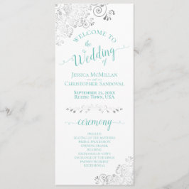 Elegant Silver Lace Aqua Aquamarin auf White Weddi Programm
