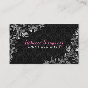 Elegant Silver Lace Black Damasks Visitenkarte