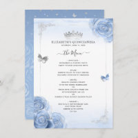 Élégant Silver Light Blue Roses menu Programme