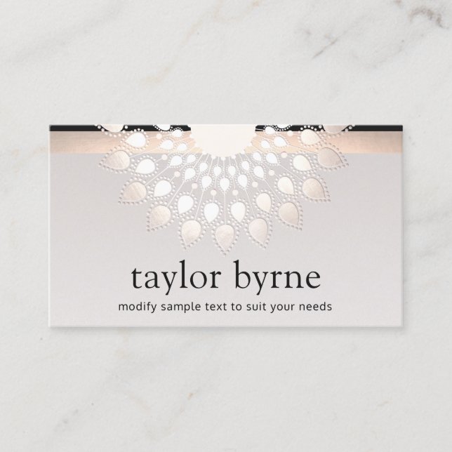 Elegant Silver Lotus Blume Mandala Visitenkarte (Vorderseite)
