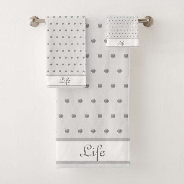 Elegant Silver Metallic Look Polka Dots Badhandtuch Set (Insitu)