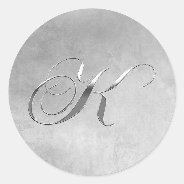 Elegant Silver Monogram K Runder Aufkleber (Vorderseite)