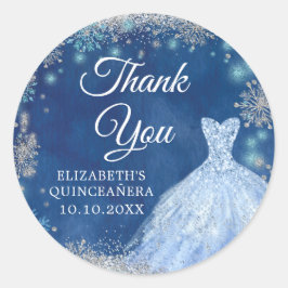 Elegant Silver Navy Snowflake Weihnachten 15 Anos Runder Aufkleber